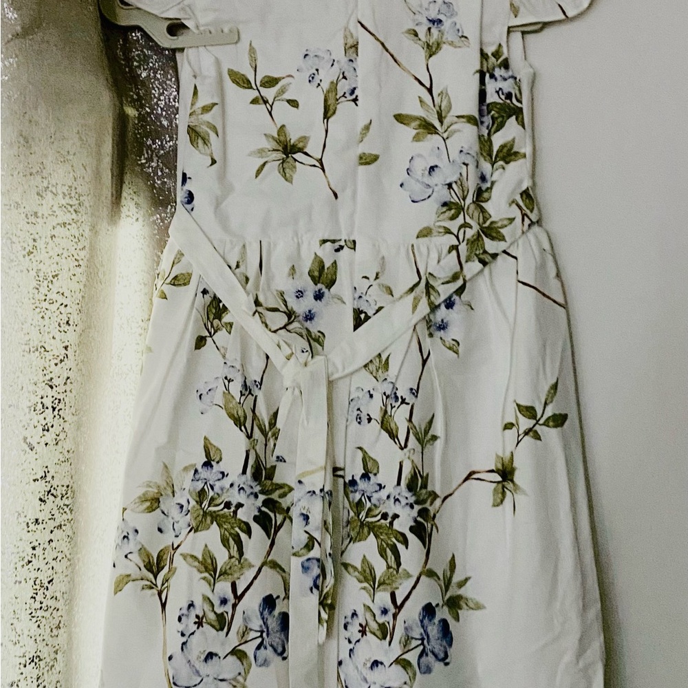 Floral White Dress with Green and Blue Accents